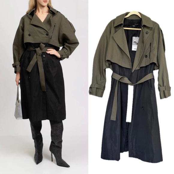 Isabel Benenato Jackets & Blazers - Isabel Benenato NWT Green Black Oversized Long Sleeve Trench IT 42 US M (8-10)